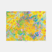 黄かわいらし色と赤の花とターコイズ フリースブランケット (正面(横))