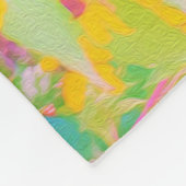 黄かわいらし色と赤の花とターコイズ フリースブランケット (角)