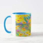 黄かわいらし色と赤の花とターコイズ マグカップ (左)