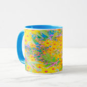 黄かわいらし色と赤の花とターコイズ マグカップ (正面左)