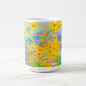 黄かわいらし色と赤の花とターコイズ モーフィングマグカップ (中央)