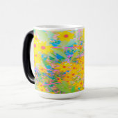 黄かわいらし色と赤の花とターコイズ モーフィングマグカップ (正面左)