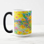 黄かわいらし色と赤の花とターコイズ モーフィングマグカップ (左)