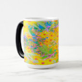 黄かわいらし色と赤の花とターコイズ モーフィングマグカップ (正面左)