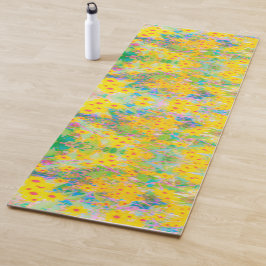 黄かわいらし色と赤の花とターコイズ ヨガマット
