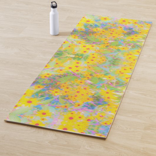 黄かわいらし色と赤の花とターコイズ ヨガマット (インサイチュ)
