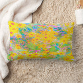 黄かわいらし色と赤の花とターコイズ ランバークッション (ブランケット)