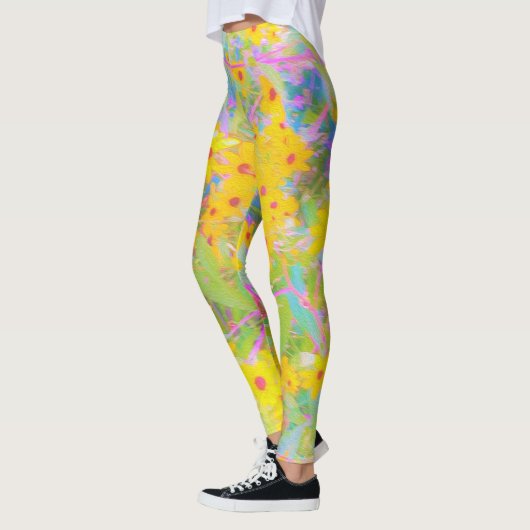 黄かわいらし色と赤の花とターコイズ レギンス (左)