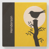 黄かわいらし色と黒の禅鳥 ストーンコースター (正面)