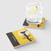 黄かわいらし色と黒の禅鳥 ストーンコースター (横)