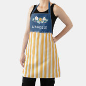黄かわいらし色のストライプ青い黄色の花 エプロン (インサイチュ)