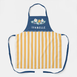 黄かわいらし色のストライプ青い黄色の花 エプロン