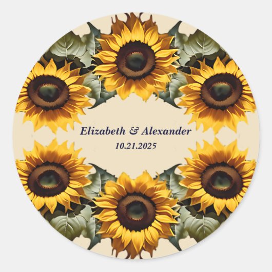 黄かわいらし色のヒマワリ ラウンドシール (正面)