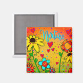 黄かわいらし色のフローラモダン刺激 マグネット (正面/裏面)