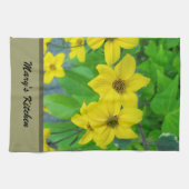 黄かわいらし色の庭の花、フローラ キッチンタオル (横)