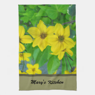 黄かわいらし色の庭の花、フローラ キッチンタオル