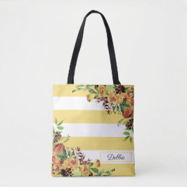 黄かわいらし色の花とストライプトートバッグ トートバッグ