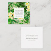 黄かわいらし色の花と緑のヤシ スクエア名刺 (正面/裏面)
