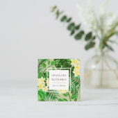 黄かわいらし色の花と緑のヤシ スクエア名刺 (スタンド正面)