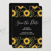 黄かわいらし色ひまわりスタイリッシュ模様誕生日 セーブザデート (正面/裏面)