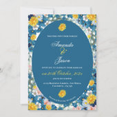 黄かわいらし色ひまわりホワイトブルーフローラ結婚ズ 招待状 (正面)