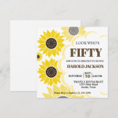 黄かわいらし色ひまわり任意の年齢誕生日 招待状 (正面/裏面)