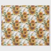 黄かわいらし色ひまわり花束ミツバチ ラッピングペーパー (フラット)