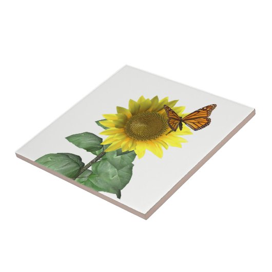 黄かわいらし色ヒマワリとオレンジバタフライ タイル (側面)