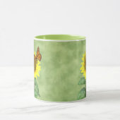 黄かわいらし色ヒマワリとオレンジバタフライ マグカップ (中央)