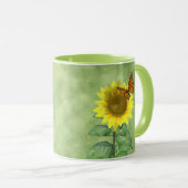 黄かわいらし色ヒマワリとオレンジバタフライ マグカップ (正面右)