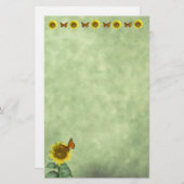 黄かわいらし色ヒマワリとオレンジバタフライ 便箋 (正面/裏面)