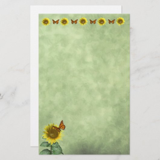 黄かわいらし色ヒマワリとオレンジバタフライ 便箋 (正面/裏面)