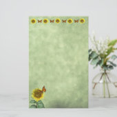 黄かわいらし色ヒマワリとオレンジバタフライ 便箋 (スタンド正面)