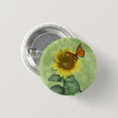 黄かわいらし色ヒマワリとオレンジバタフライ 缶バッジ (正面&裏面)