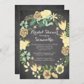 黄かわいらし色フローラリースブライダルシャワー 招待状 (正面/裏面)