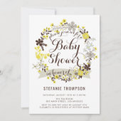 黄かわいらし色フローラリースベビーシャワー 招待状 (正面)