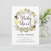 黄かわいらし色フローラリースベビーシャワー 招待状 (スタンド正面)