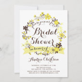 黄かわいらし色フローラリース夏ブライダルシャワー 招待状 (正面)