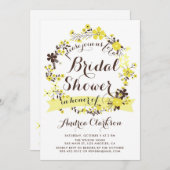 黄かわいらし色フローラリース夏ブライダルシャワー 招待状 (正面/裏面)