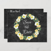 黄かわいらし色フローラ保存日付リース 案内ポストカード (正面/裏面)