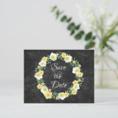 黄かわいらし色フローラ保存日付リース 案内ポストカード (スタンド正面)