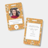 黄かわいらし色フローラ従業員の写真IDテンプレート バッジ (正面＆裏面)