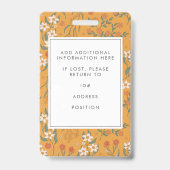 黄かわいらし色フローラ従業員の写真IDテンプレート バッジ (裏面)