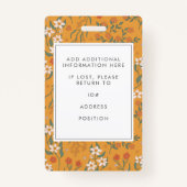 黄かわいらし色フローラ従業員の写真IDテンプレート バッジ (裏面)