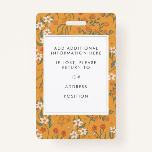 黄かわいらし色フローラ従業員の写真IDテンプレート バッジ (裏面)