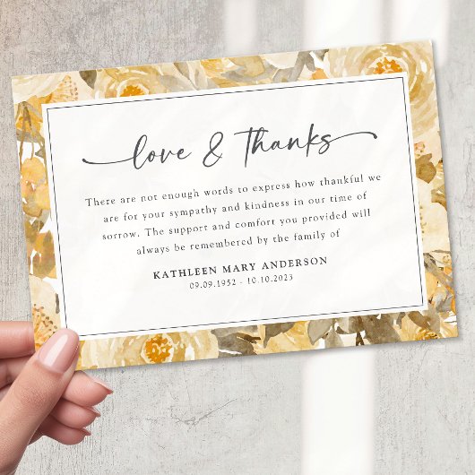 黄かわいらし色フローラ悔やみや弔慰葬儀 サンキューカード