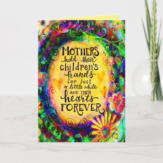 黄かわいらし色フローラ母ハート引用文 カード (正面)