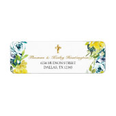 黄かわいらし色フローラ金ゴールドクロスバプテスマ帰還 ラベル (正面)