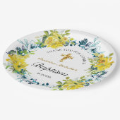 黄かわいらし色フローラ金ゴールドクロスバプテスマ披露宴 ペーパープレート (アングル)