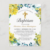 黄かわいらし色フローラ金ゴールドクロスバプテスマ招待状 ポストカード (正面)